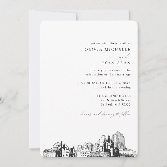 St. Paul Wedding Elegant Skyline Invitation (Front)