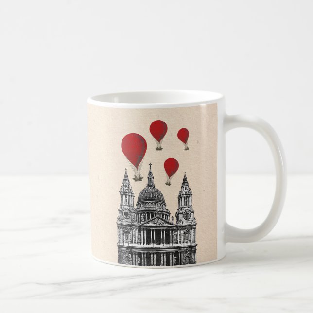 St Pauls Cathedral and Red Hot Air Balloons Coffee Mug (Right)