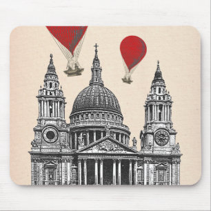 St Pauls Cathedral and Red Hot Air Balloons Mouse Pad