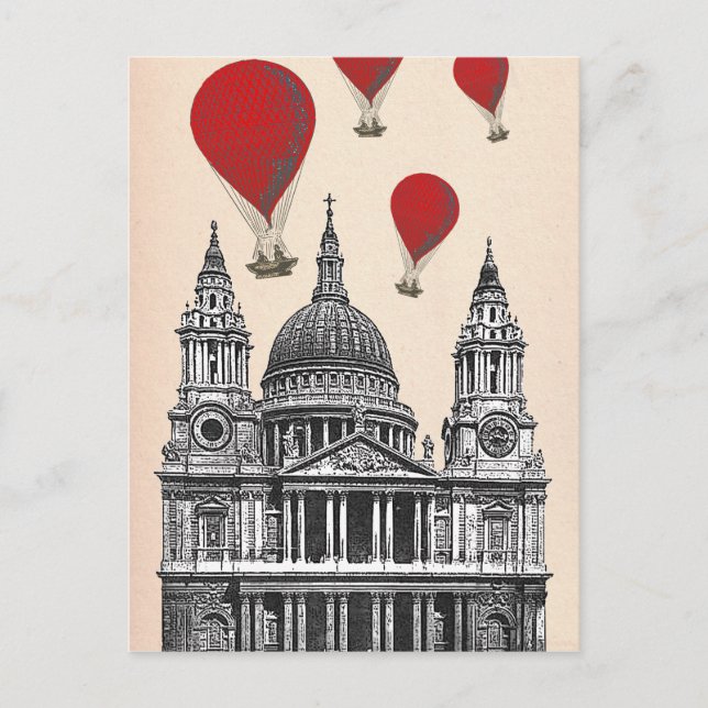 St Pauls Cathedral and Red Hot Air Balloons Postcard (Front)