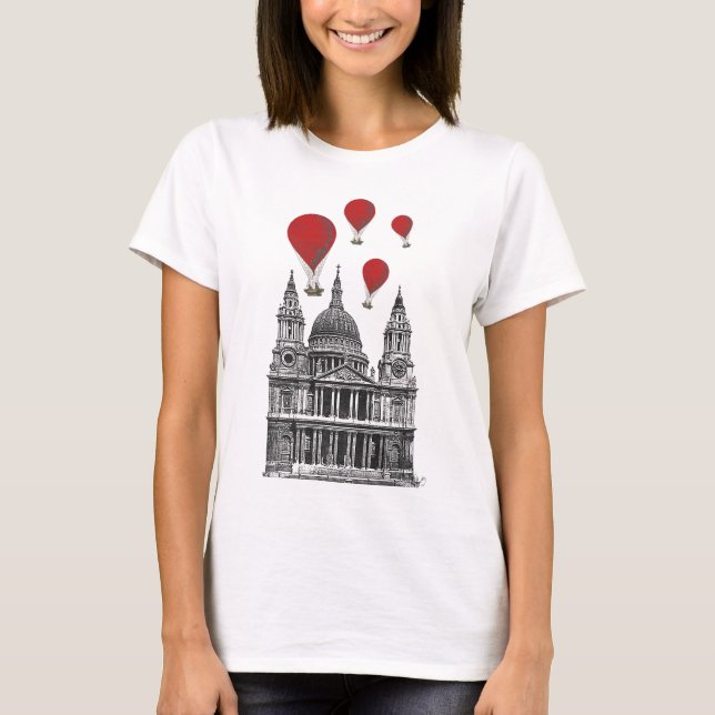 St Pauls Cathedral and Red Hot Air Balloons T-Shirt (Front)
