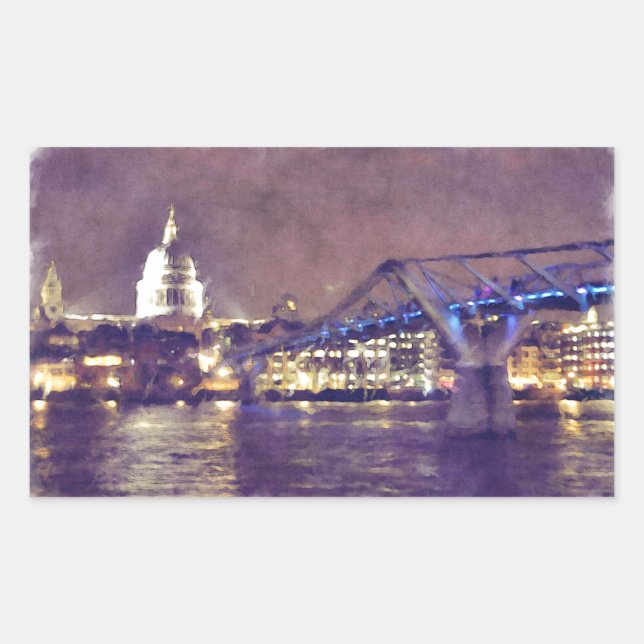 St Paul's Cathedral by Night Fine-Art Painting Rectangular Sticker (Front)