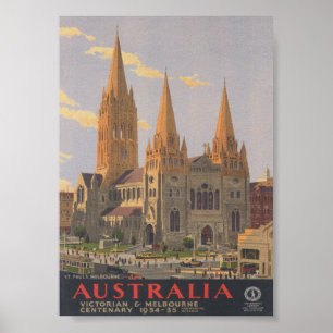 St. Pauls, Melbourne Australia Vintage Travel Poster