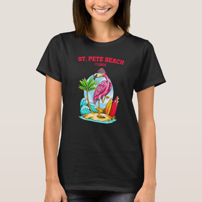St Pete Beach Flamingo Surfboard T-Shirt (Front)