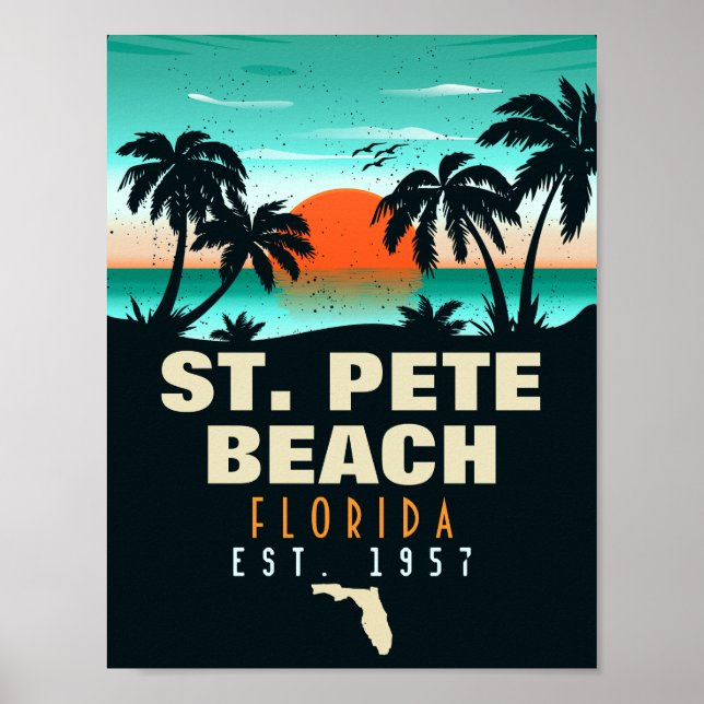 St. Pete Beach Florida Retro Sunset Palm Tree 60s Poster (Front)