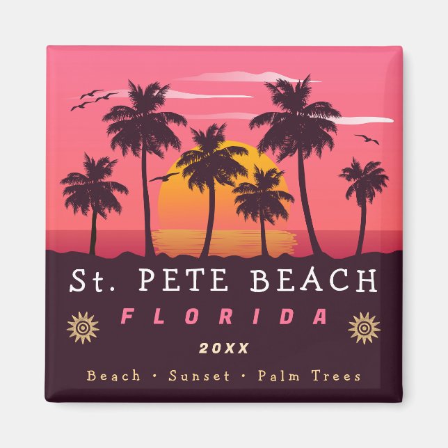 St. Pete Beach Florida Retro Sunset Palm Trees 80s Magnet (Front)