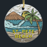 St Pete Beach Florida Vintage Ceramic Ornament<br><div class="desc">St Pete Beach hand drawn illustration with mountains and ocean waves in the background. Perfect for anyone who loves to visit St Pete Beach.</div>
