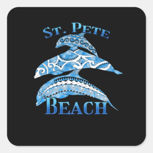 St. Pete Florida Beach Vacation Tribal Dolphins Square Sticker