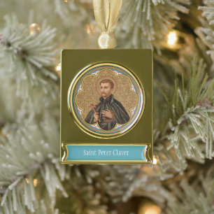 St. Peter Claver (BK 058) Gold Plated Banner Ornament
