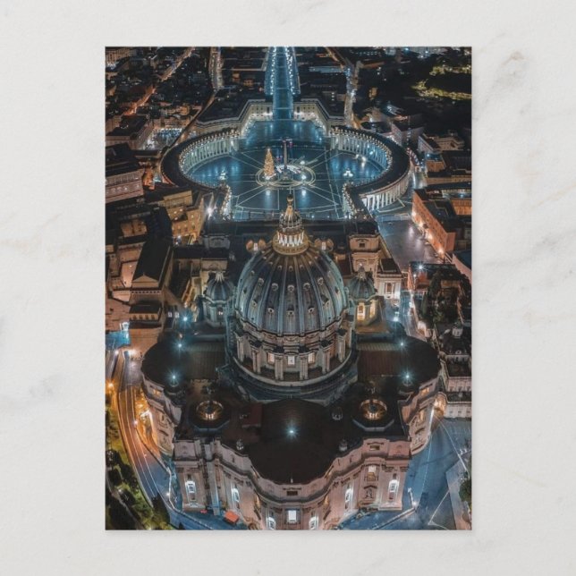 St Peter's Basilica and Square at Night Postcard (Front)