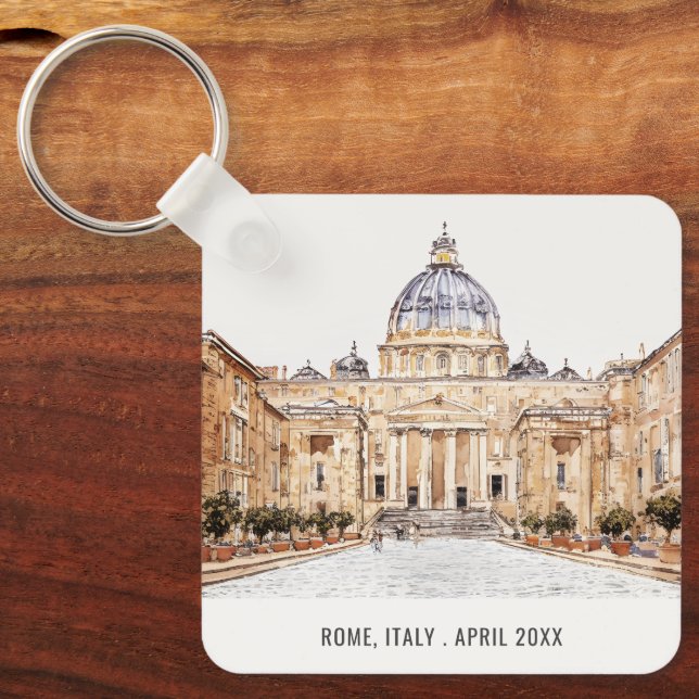 St Peters Basilica Rome Italy Watercolor Travel Key Ring (Front)