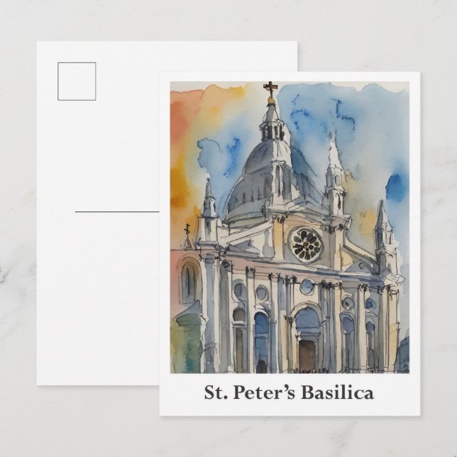 St. Peter's Basilica Vatican Watercolor Travel Postcard (Front/Back)