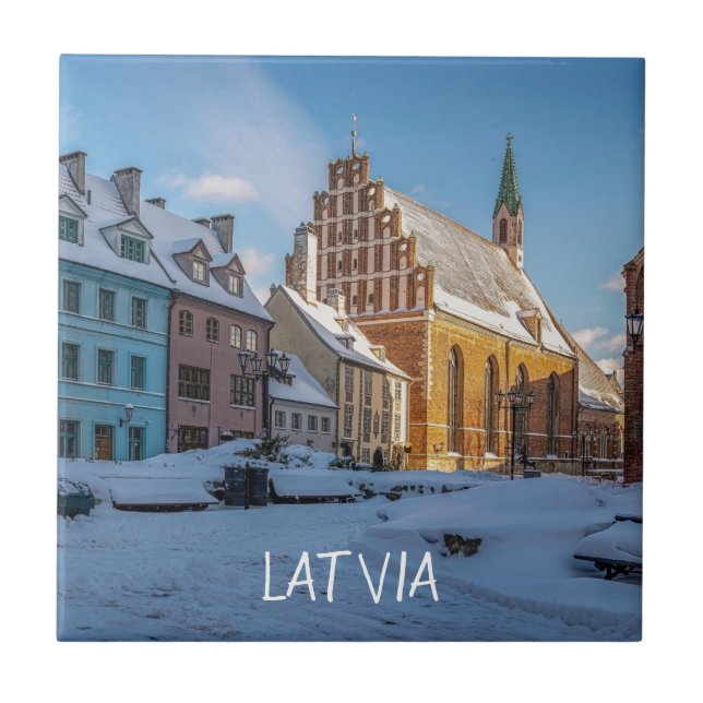 St. Peter's Church in winter in Riga, Latvia Ceramic Tile (Front)