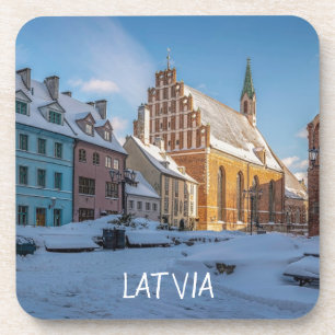 St. Peter's Church in winter in Riga, Latvia Coaster