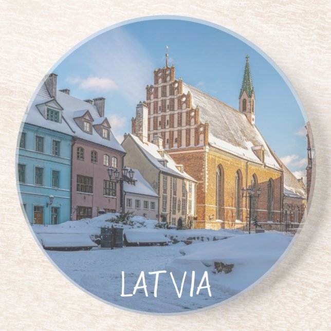 St. Peter's Church in winter in Riga, Latvia Coaster (Front)