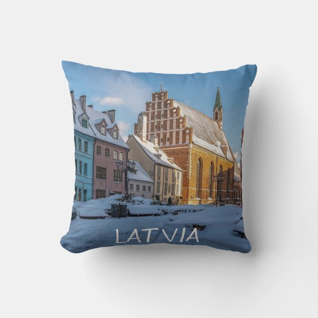 St. Peter's Church in winter in Riga, Latvia Cushion (Front)