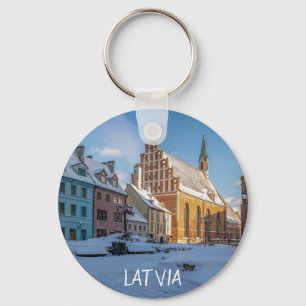 St. Peter's Church in winter in Riga, Latvia Key Ring