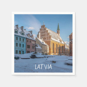St. Peter's Church in winter in Riga, Latvia Napkin