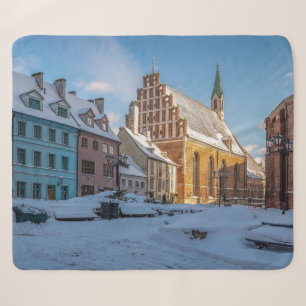 St. Peter's Church in winter in Riga, Latvia Sherpa Blanket