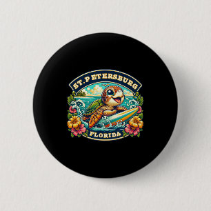 St. Petersberg Florida Cute Sea Turtle Surfing 6 Cm Round Badge