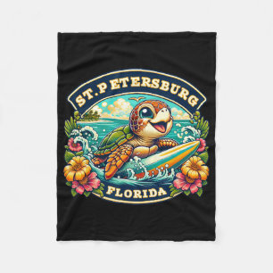 St. Petersberg Florida Cute Sea Turtle Surfing Fleece Blanket