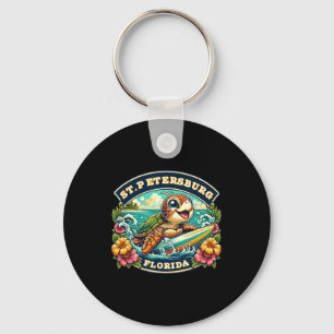 St. Petersberg Florida Cute Sea Turtle Surfing  Key Ring