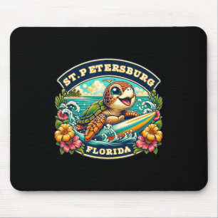 St. Petersberg Florida Cute Sea Turtle Surfing Mouse Pad