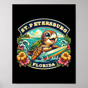 St. Petersberg Florida Cute Sea Turtle Surfing  Poster