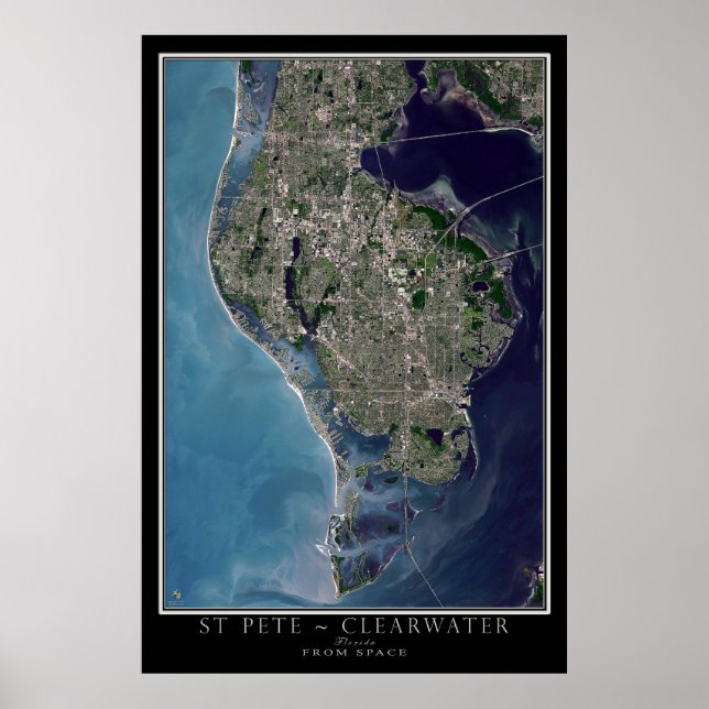 St Petersburg - Clearwater Florida Satellite Map Poster (Front)