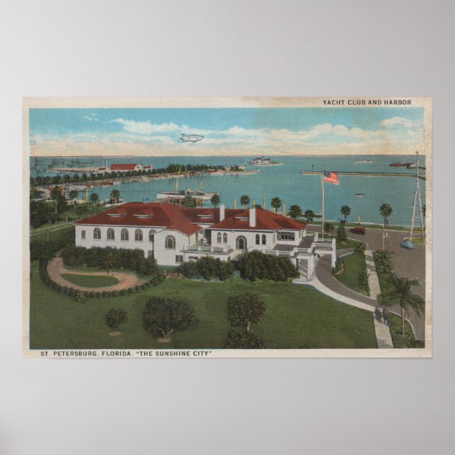 St. Petersburg, FL - Aerial of Yacht Club & Poster (Front)