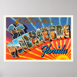 St Petersburg Florida FL Vintage Travel Souvenir Poster