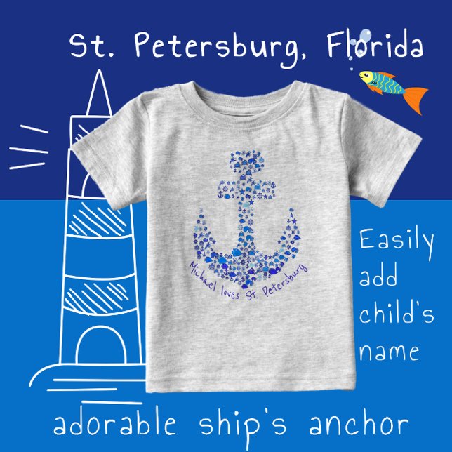 St. Petersburg Florida Sea Creatures Anchor Baby T-Shirt (Creator Uploaded)