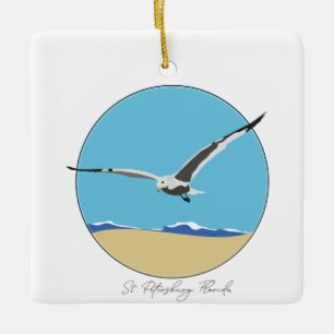 St. Petersburg, Florida Sea Gull over Beach Ceramic Ornament