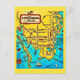 St. Petersburg  Map Vintage Postcard
