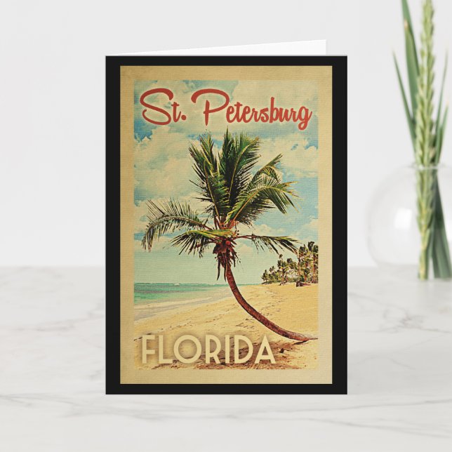 St Petersburg Palm Tree Vintage Travel Card (Front)