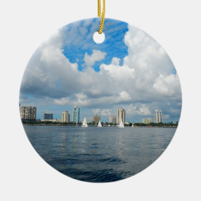 St. Petersburg Pier and Skyline Ceramic Tree Decoration (Front)