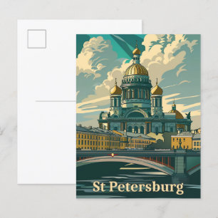 St Petersburg Russia Vintage Travel Illustration Postcard