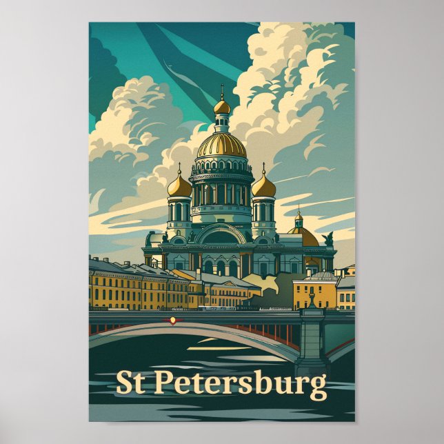 St Petersburg Russia Vintage Travel Illustration Poster (Front)