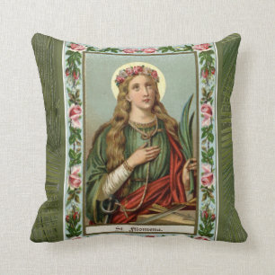 St. Philomena Pink Roses Green Palm Cushion