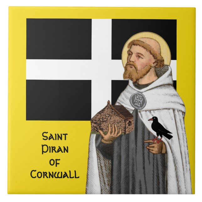 St. Piran of Cornwall (SAE 01) and His Flag Ceramic Tile (Front)