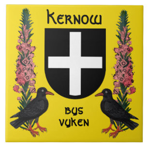 St. Piran's Shield with Cornish Heath and Choughs Ceramic Tile