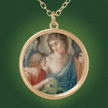 St. Raphael the Archangel (M 012) Gold Plated Necklace<br><div class="desc">Image Credit (M 012): Antique vignette of St. Raphael the Archangel and Tobias, 19th-century hand-coloured engraving, original publisher unknown, from the designer’s private collection of religious ephemera. Tobias holds a large fish that he caught in the Tigris River at the archangel’s direction. Its various body parts were used to exorcise...</div>