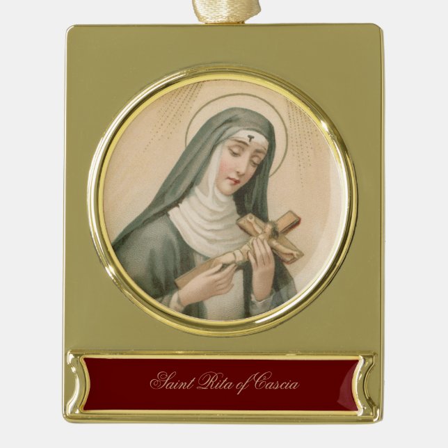 St. Rita of Cascia (M 015) Gold Plated Banner Ornament (Front)