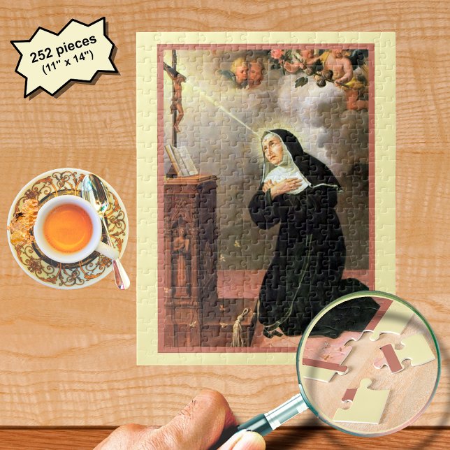 St. Rita with Bees Praying at a Crucifix Jigsaw Puzzle (Creator Uploaded)