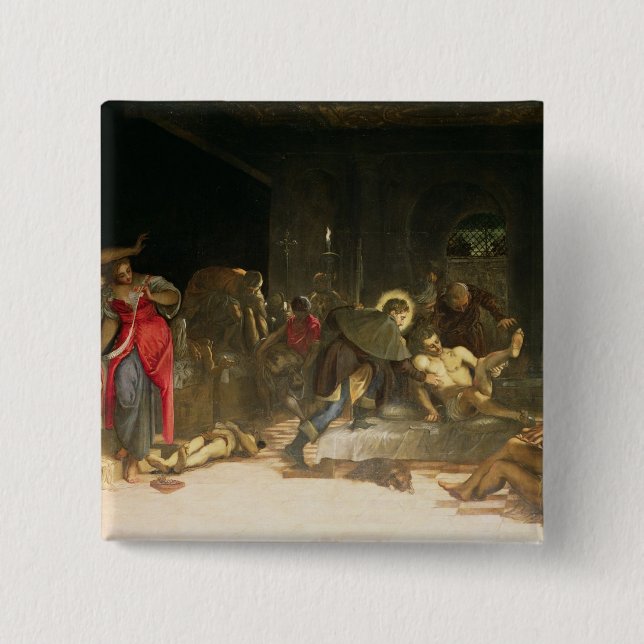 St. Roch Curing the Plague 15 Cm Square Badge (Front)