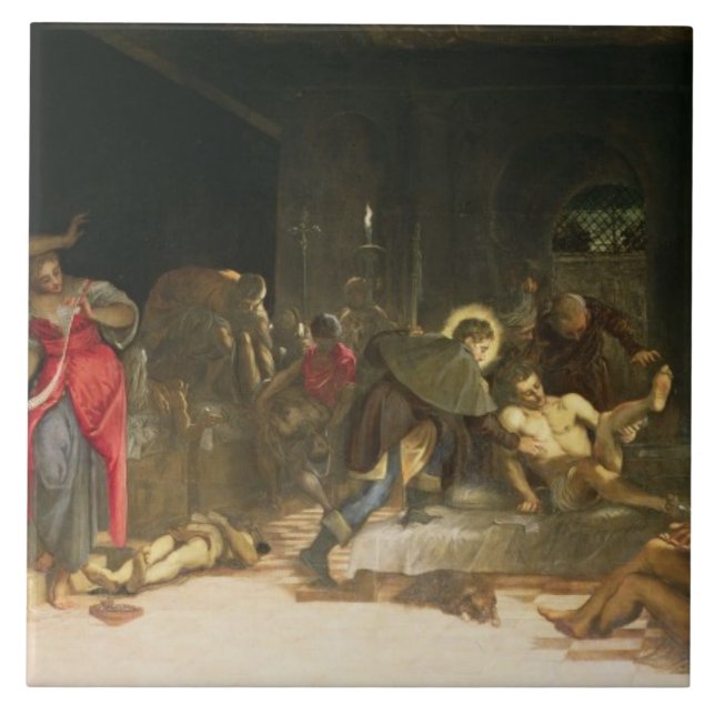 St. Roch Curing the Plague Ceramic Tile (Front)