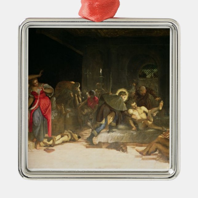 St. Roch Curing the Plague Metal Tree Decoration (Front)