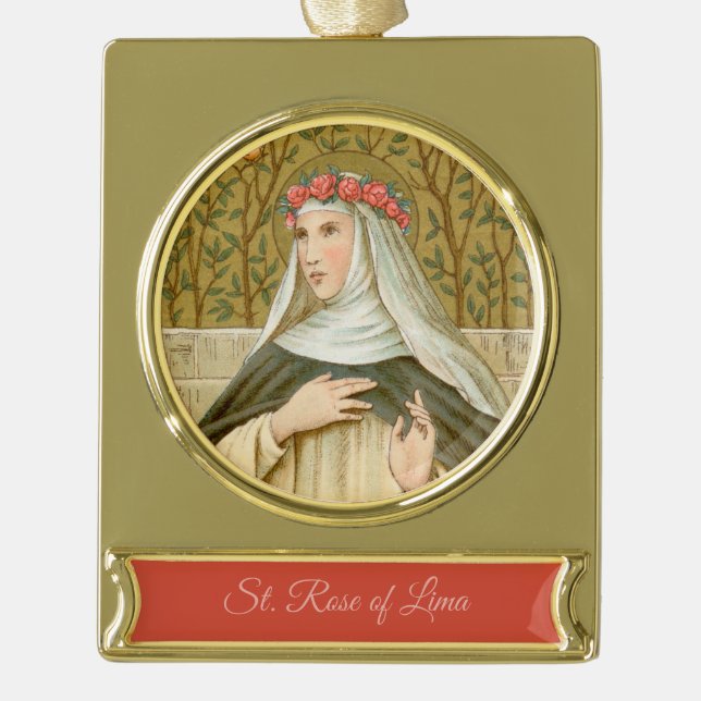 St. Rose of Lima (BK 020) Gold Plated Banner Ornament (Front)
