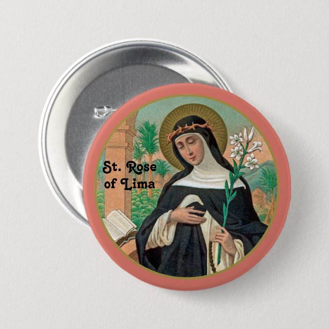 St. Rose of Lima (Detail; K 48) 7.5 Cm Round Badge (Front & Back)