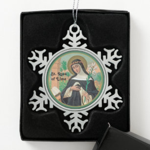 St. Rose of Lima (Detail; K 48) Snowflake Pewter Christmas Ornament